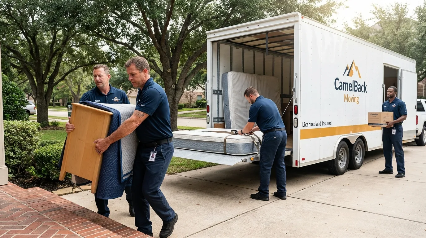 Crew loading residential truck for cross-state move from Rochester, NH